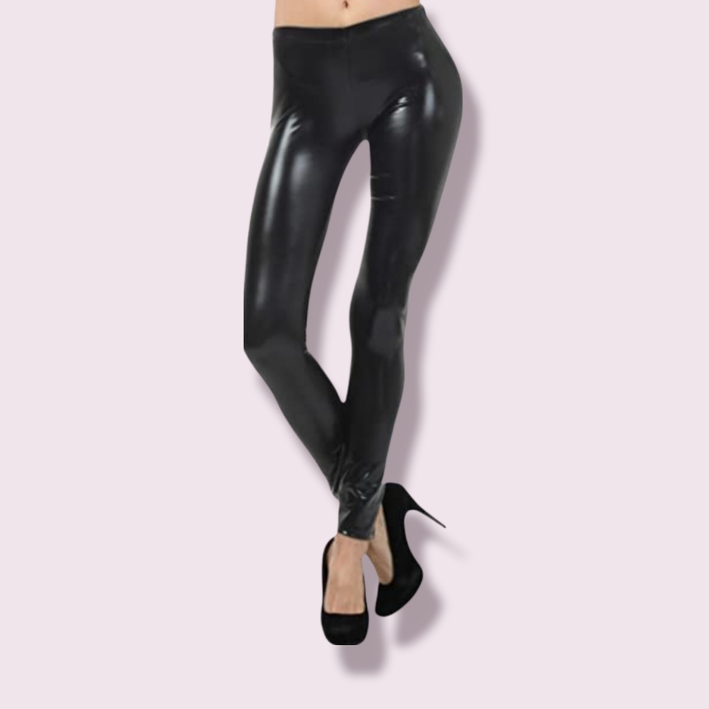 Sakkas Black Pleather Leggings 1XL